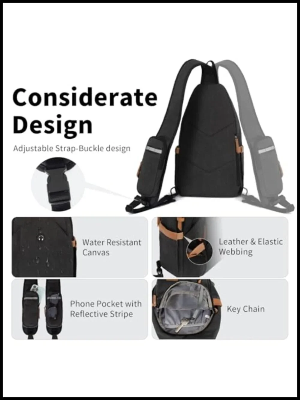 Men's Sling Bag Crossbody Anti-Theft Water Resistant with Pockets Travel Hiking